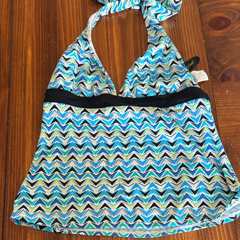 Size 6 swim tank. Chevron Halter Top in Blue and Green